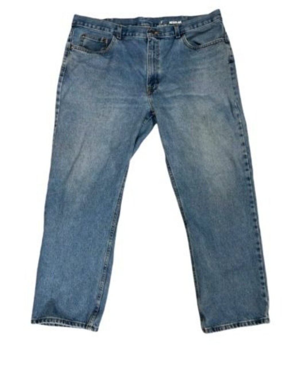George Jeans Mens 40x30 Med Wash Classic Fit Straight Leg Blue Denim Distres